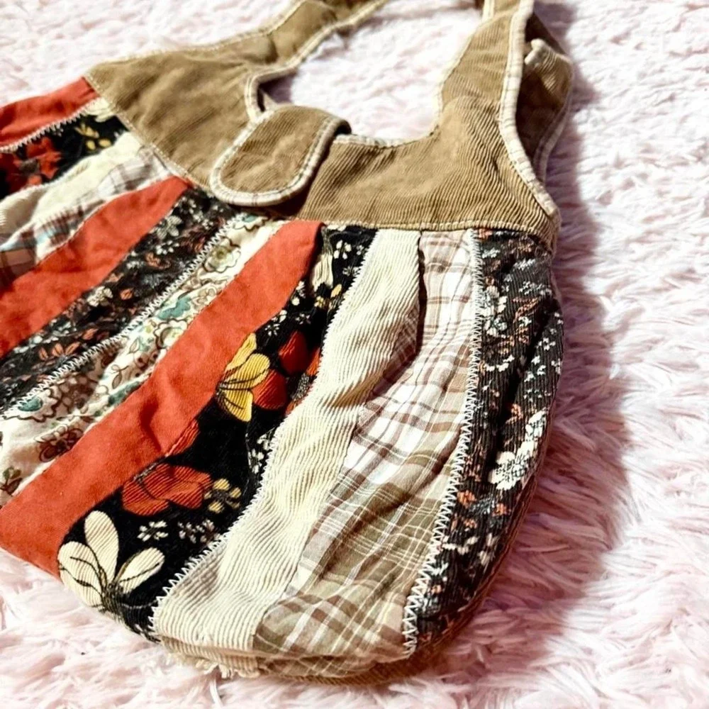 Y2K Patchwork Corduroy Boho Earthy Hippie Hobo Bag Lagenlook Indie Festival